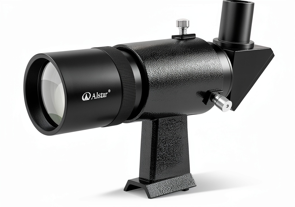 Alstar 9x50 finder scope mounted on a telescope in a backyard observatory
