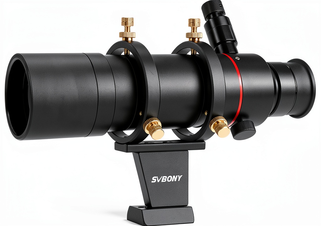 SVBONY 8x50 finder scope mounted on a telescope in a dark sky setting