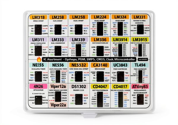 Essential IC Assortment 133 pcs LM318, LM258, LM358, LM224, LM324, LM331, LM311, LM393, LM339, LM386, LM3914, LM3915, NE555, NE556, NE5532, CA3140, UC3843, TL494, 4N26, Viper22a, DS1302, ATtiny85 etc-2